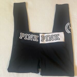 PINK Victoria's Secret Black Leggings with White Logo